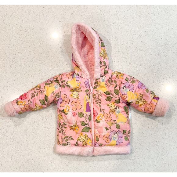 Disney Princess Reversible Toddler Jacket 3T Pink Floral Plush - Picture 1 of 7